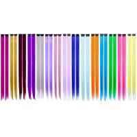 Extensiones de Cabello Colorido- 30 Piezas Extensiones de Pelo Natural 15 colors Hair Extensions con Clip para Fiestas…